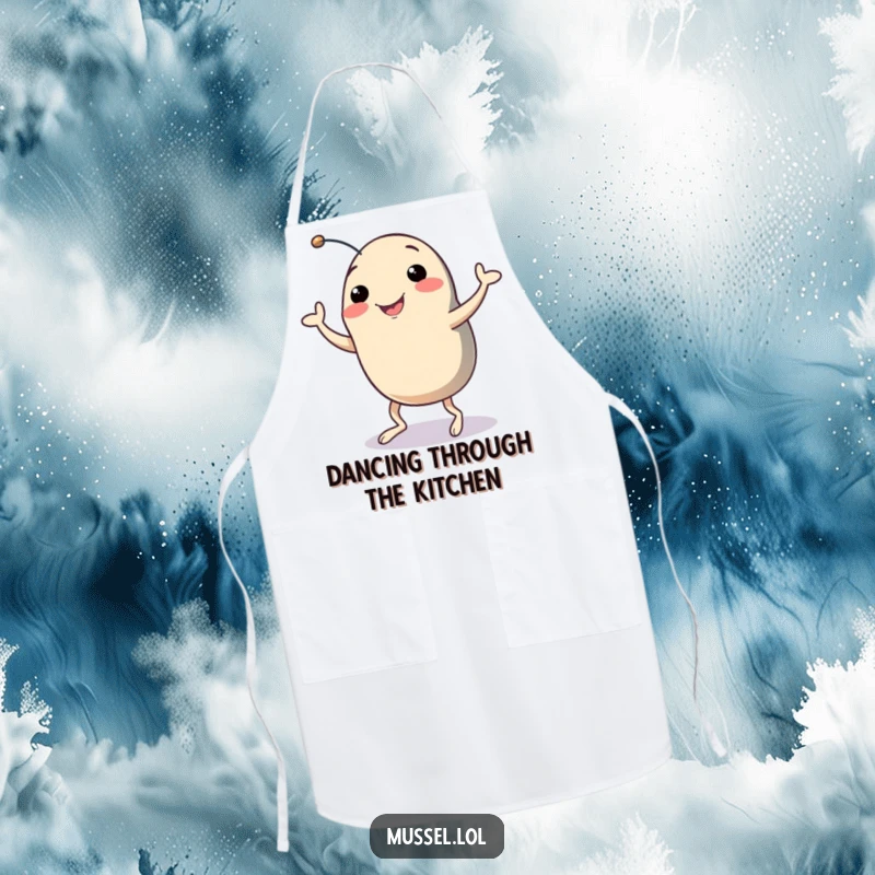 Funny Mussel Apron: A smiling mussel with legs dancing adorably, making this apron a fun and practical kitchen companion.