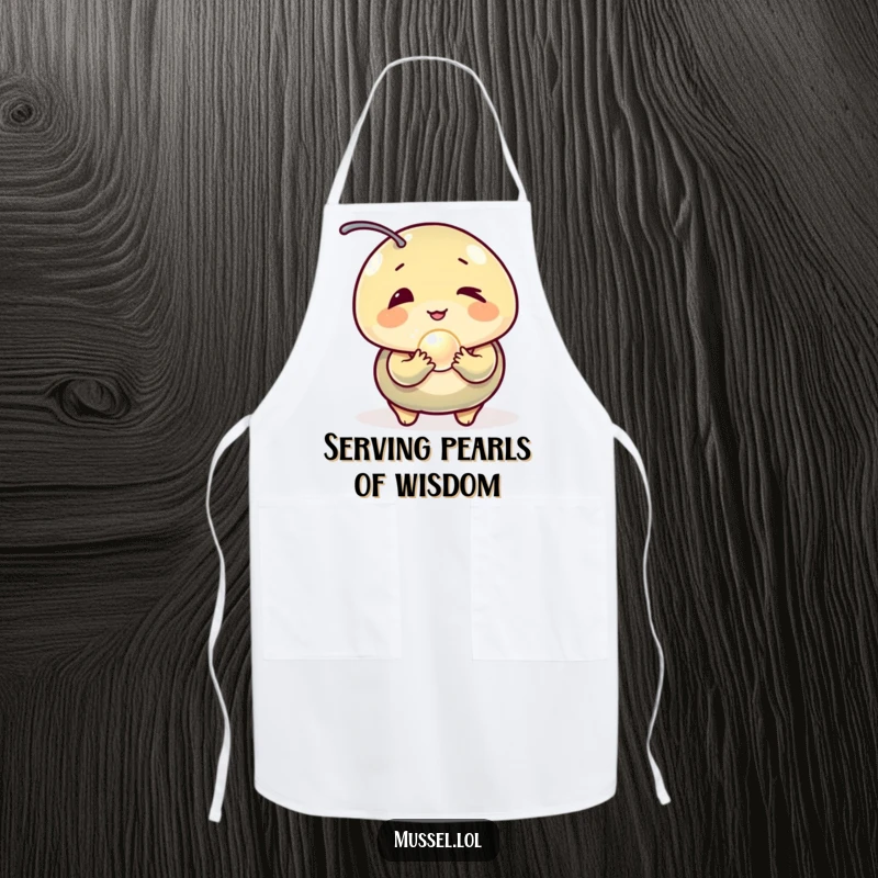 Funny Mussel Apron: A winking mussel with a glowing pearl adorns this apron, promising a humorous and stylish cooking experience.