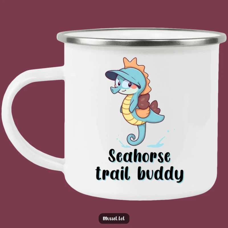 Funny Giggling Mussel Camping Mug: Rugged Seahorse Ride Humor for Outdoors Gift