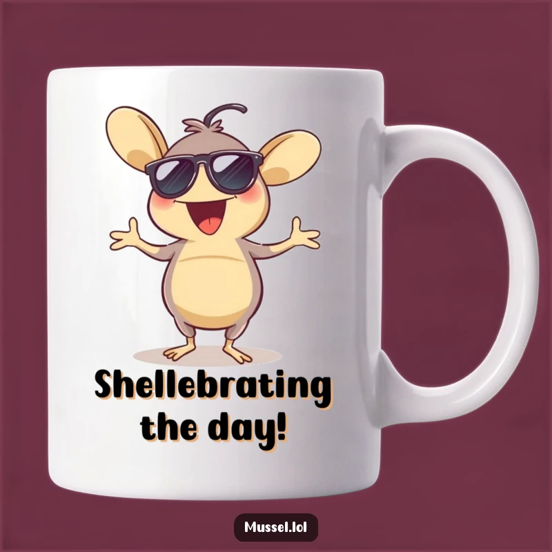 Funny Excited Mussel Dancing Mug - Shell-ebrate with Sunglasses and Fun!