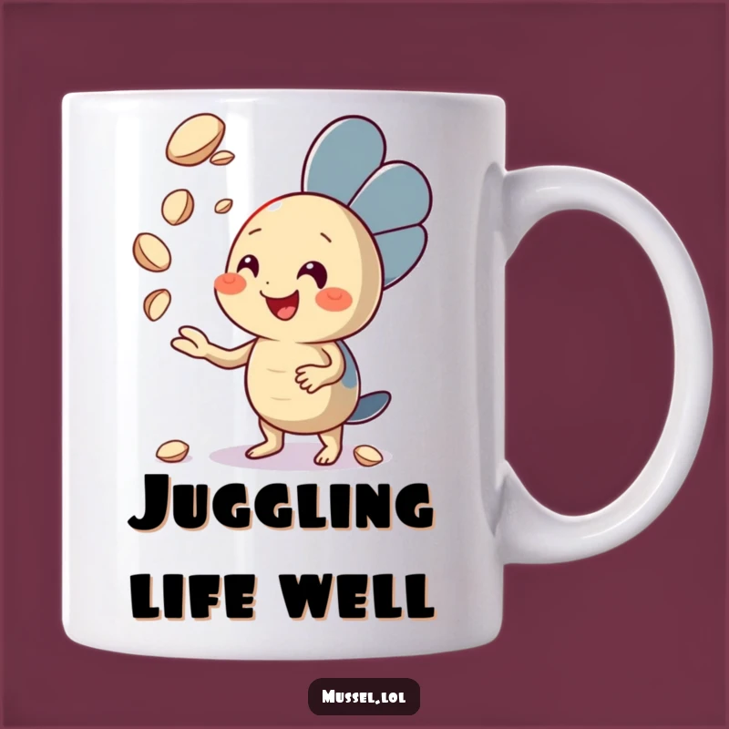 Funny Juggling Mussel Mug: Enthusiastic Character Gift for Multitaskers!
