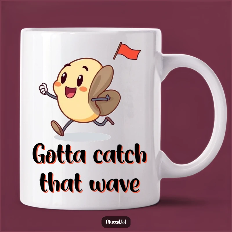 Funny Running Mussel Mug: Excited Flag Bearer for a Hilarious Victory Sip