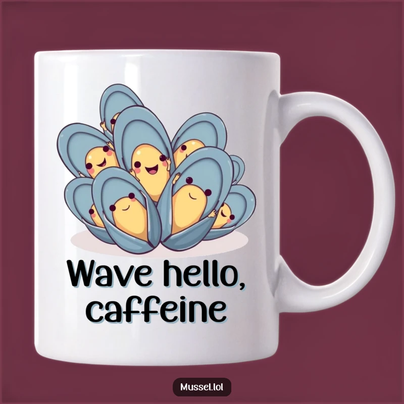 Funny Waving Mussels Mug: Happy Shell Friends Gift for Joyful Mornings