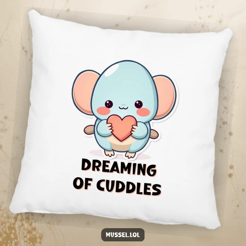 Funny Mussel Pillow: A shy mussel offering a heart on a soft pillow, providing comfort and a message of love with humor.