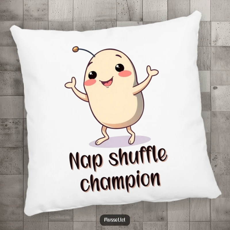 Funny Mussel Pillow: A smiling mussel with legs doing a silly dance, offering comfort and a dose of hilarious fun.