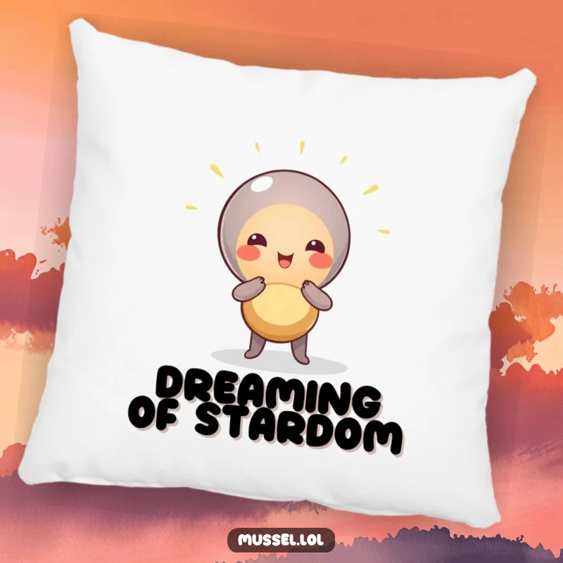 Funny Mussel Star Pillow: A mussel character dramatically posing under a spotlight, adding humorous flair and comfort.