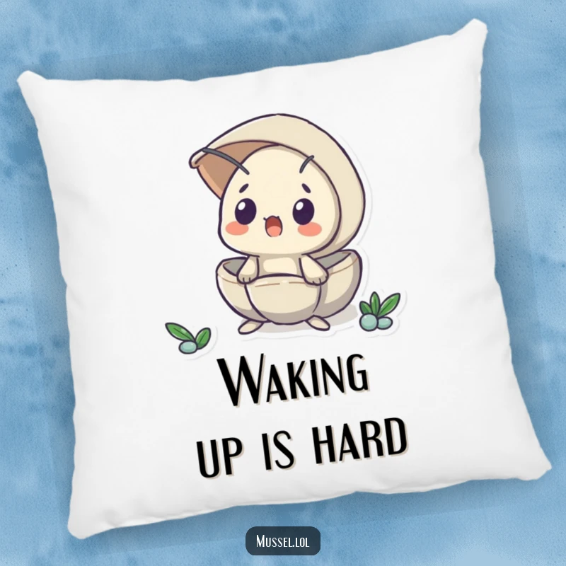 Funny pillow with a mussel peeking from its shell in surprise, offering a soft, humorous, and relatable decorative accent.