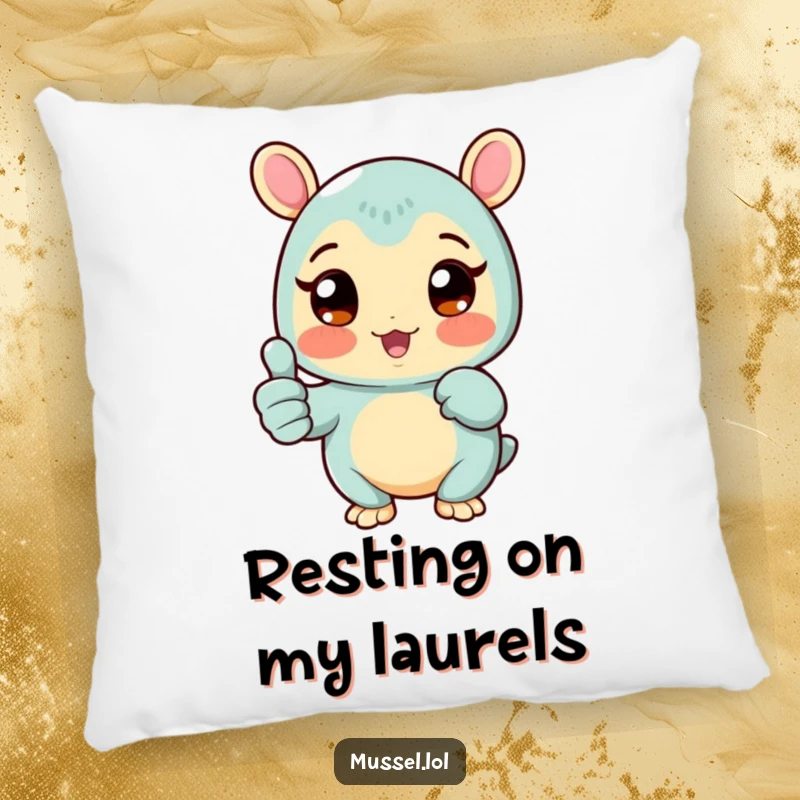 Funny Mussel Pillow showcasing a rosy-cheeked mussel character giving a thumbs up, adding quirky charm and positive vibes, a delightful funny gift.