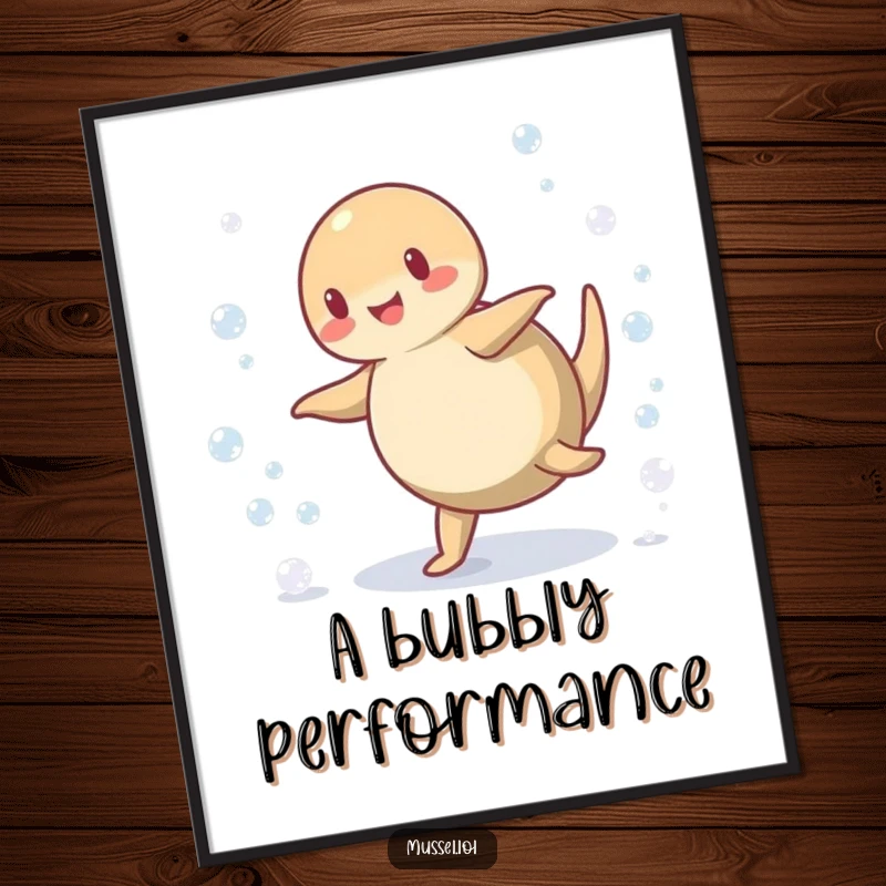 Funny Mussel Digital Art: A vibrant, high-resolution print of a mussel doing a cartwheel and scattering bubbles, full of funny, aquatic energy.