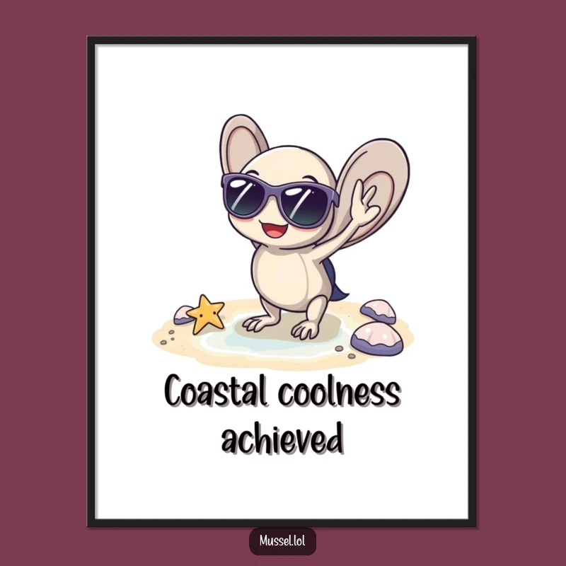 Funny Cool Mussel Digital Print: Beach Character Art, Downloadable Funny Gift