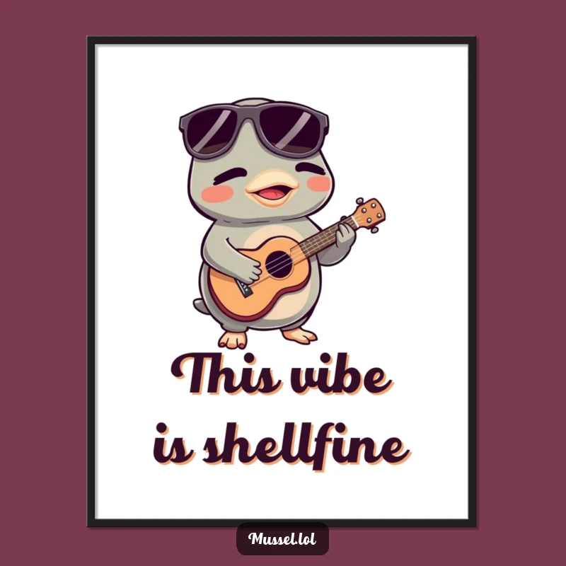Funny Mussel Ukulele Digital Art Print: Quirky Music Decor Gift