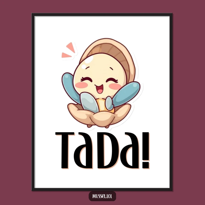 Funny Winking Mussel Digital Art Print - Instant Charm & Funny Gift Decor