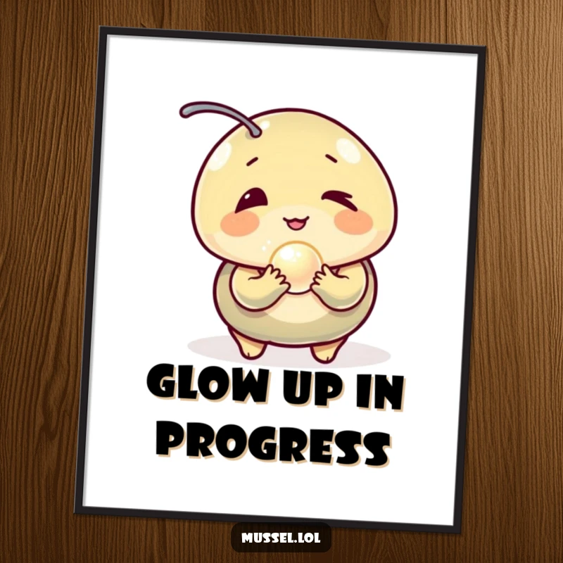 Funny Mussel Digital Art: A winking mussel character holding a glowing pearl, perfect for humorous and charming digital or printed decor.