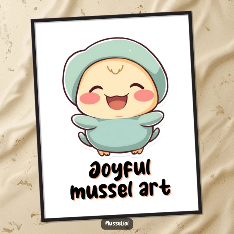 Funny mussel character laughing heartily, high-resolution digital art print for instant decor.