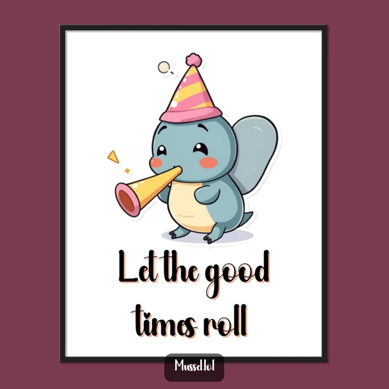 Funny Mussel Party Digital Art: Festive Cartoon Print