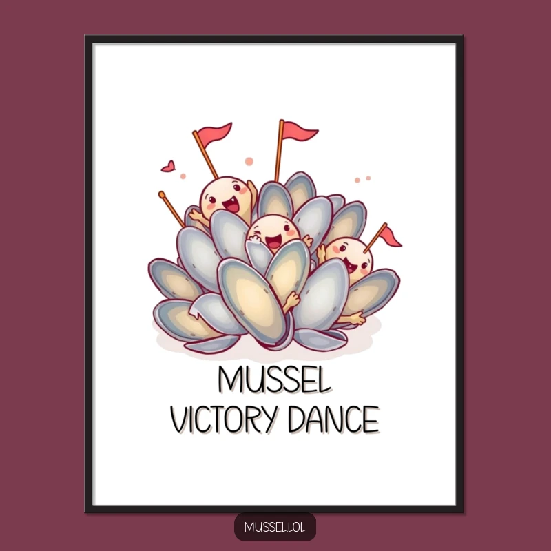 Funny Mussel Dance Art Print: Energetic Character, Whimsical Humorous Wall Decor Gift