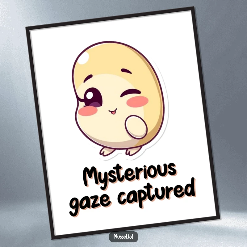 Funny digital art print of a mussel character winking with one eye slightly ajar, perfect for instant playful wall decor.