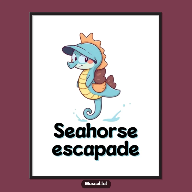 Funny Giggling Mussel Digital Art: Printable Seahorse Ride Joy for Your Walls