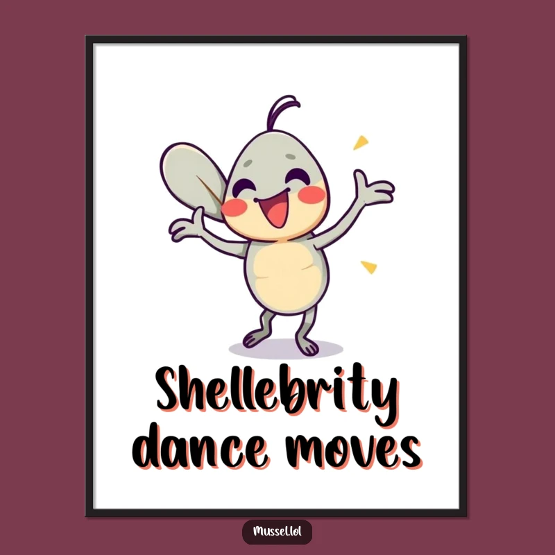 Funny Mussel Dance Art Print: Energetic Shell Shaking, Whimsical Humorous Decor Gift