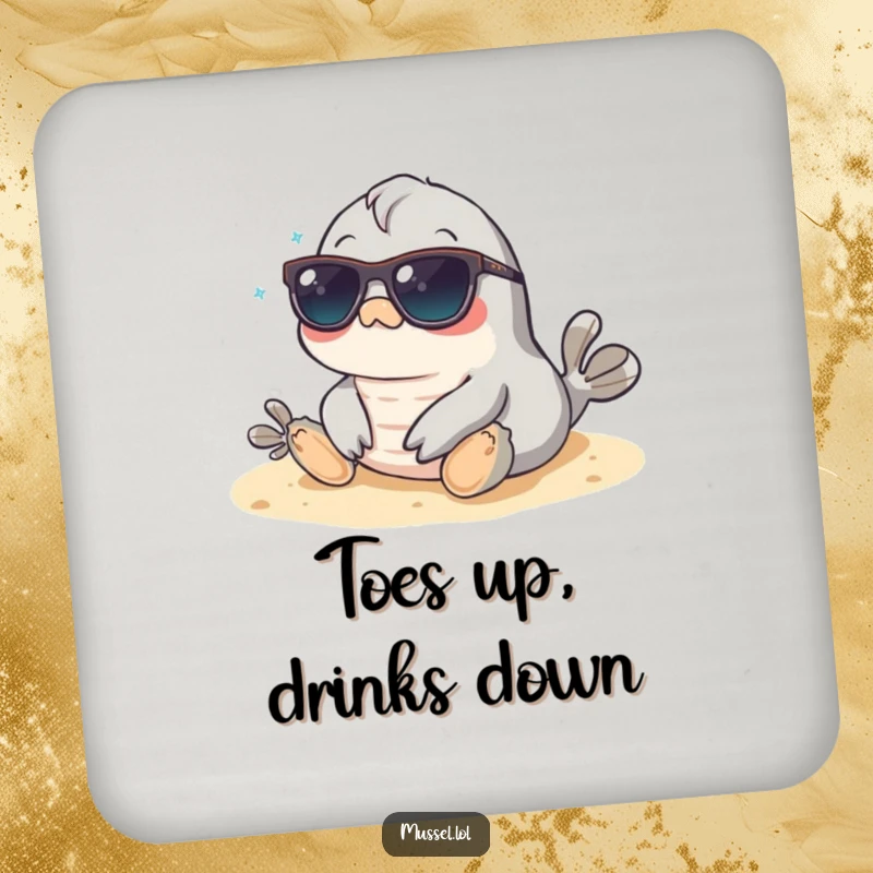 Funny Mussel Coaster: A mussel with sunglasses relaxing on the beach, adding a cool, humorous touch to your coasters.