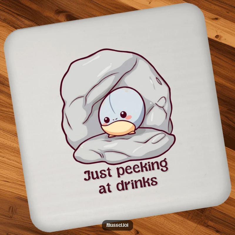 Funny Mussel Coasters: A shy mussel peeking out from behind a rock, adding endearing and humorous protection to surfaces.