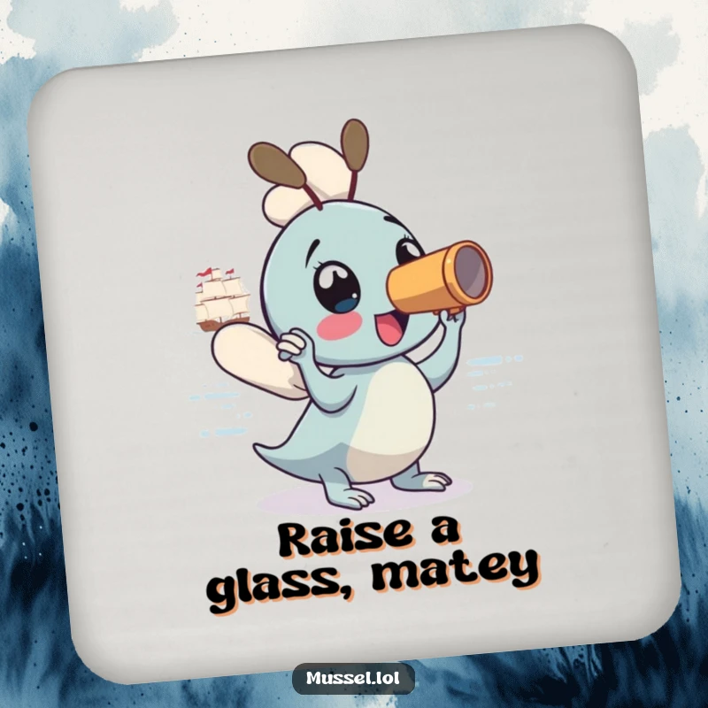 Funny Mussel Coaster: A mussel with a spyglass ready for adventure, protecting your furniture with a humorous touch.