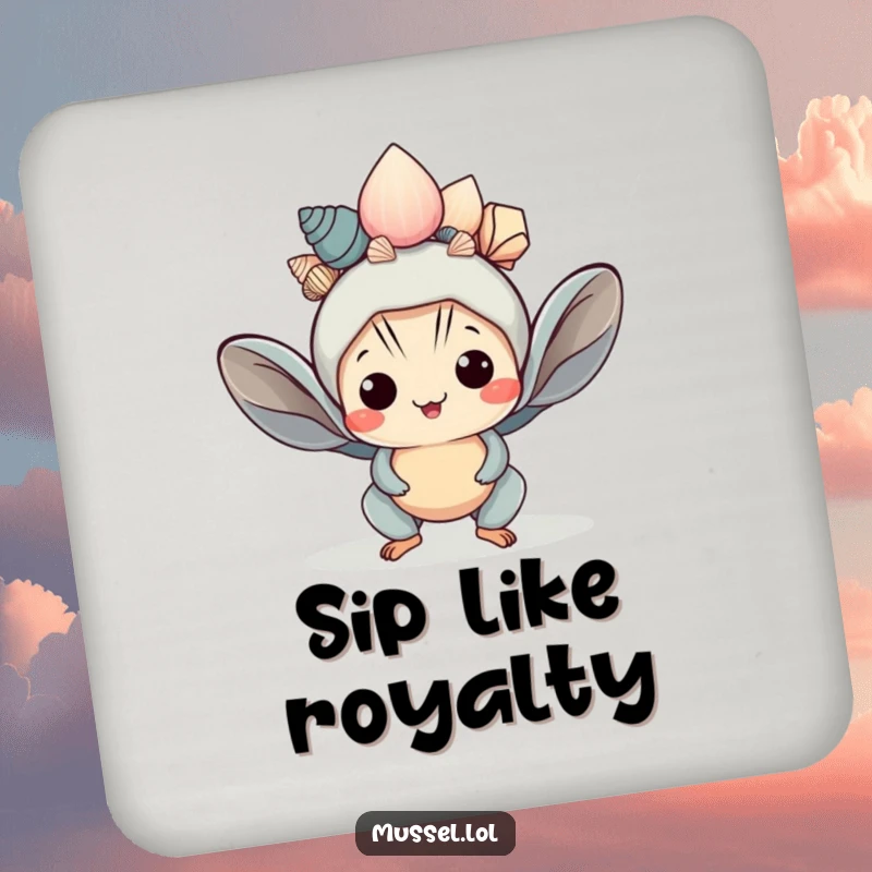 Funny Kawaii Mussel Coaster: A cute mussel character wearing a shell crown makes this a humorous and protective drink coaster.