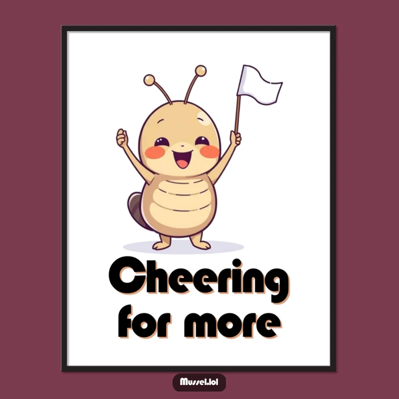 Funny Mussel Parade Poster: Joyful Flag Waving Character Art Print Gift