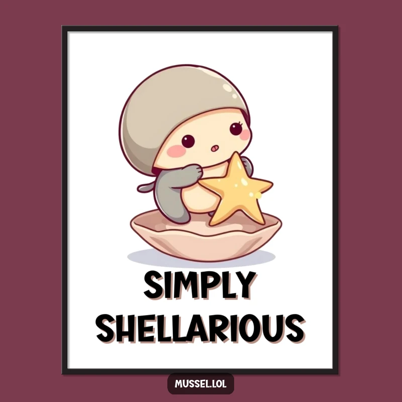 Funny Mussel Balancing Starfish Poster: Whimsical Wall Art, Hilarious Decor