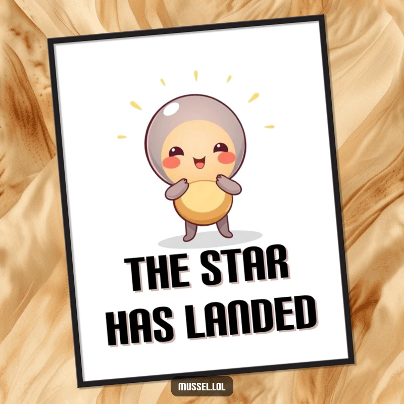 Funny Mussel Drama Poster: A mussel character dramatically posing under a spotlight, exuding humorous confidence and star quality.