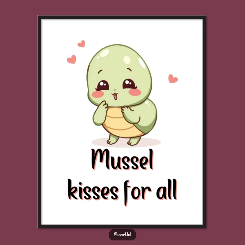 Funny Mussel Kiss Poster: Adorable Art, Whimsical Humorous Wall Decor Gift