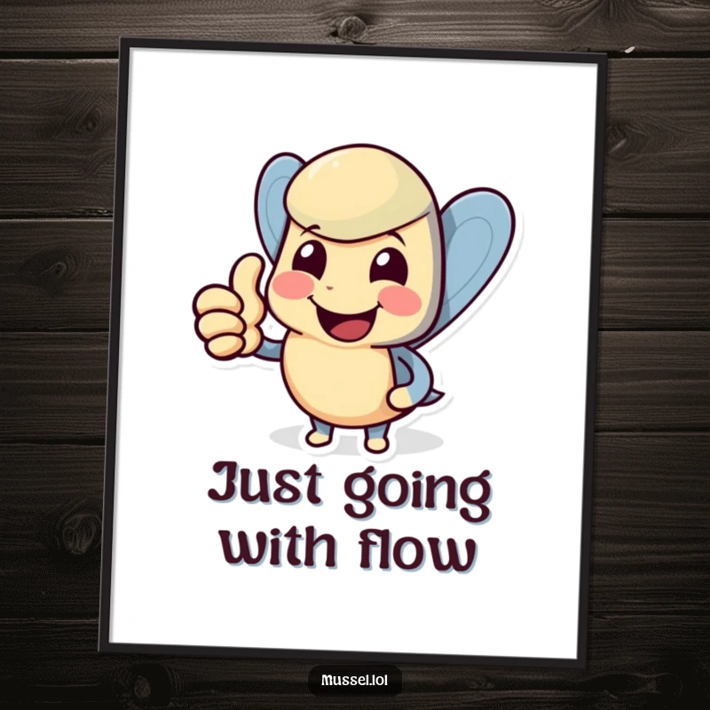 Funny mussel poster showcasing a smiling character giving a big thumbs up, perfect for humorous wall decor.