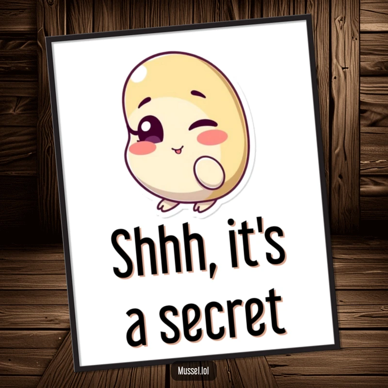 Funny poster featuring a mussel character subtly winking with one eye slightly ajar, adding playful charm to wall art.