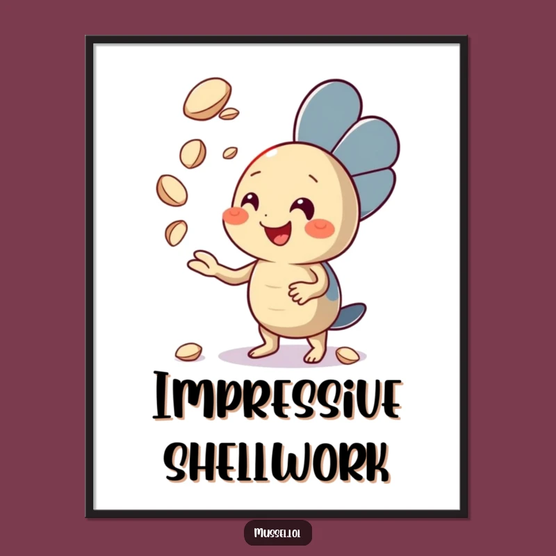 Funny Juggling Mussel Poster: Enthusiastic Character Art for Walls!