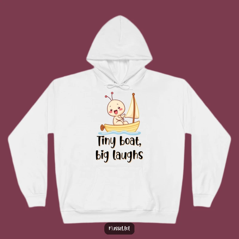 Cozy Funny Kawaii Mussel Giggling Sailboat Hoodie: Warm & Hilarious Gift for Nautical Fans