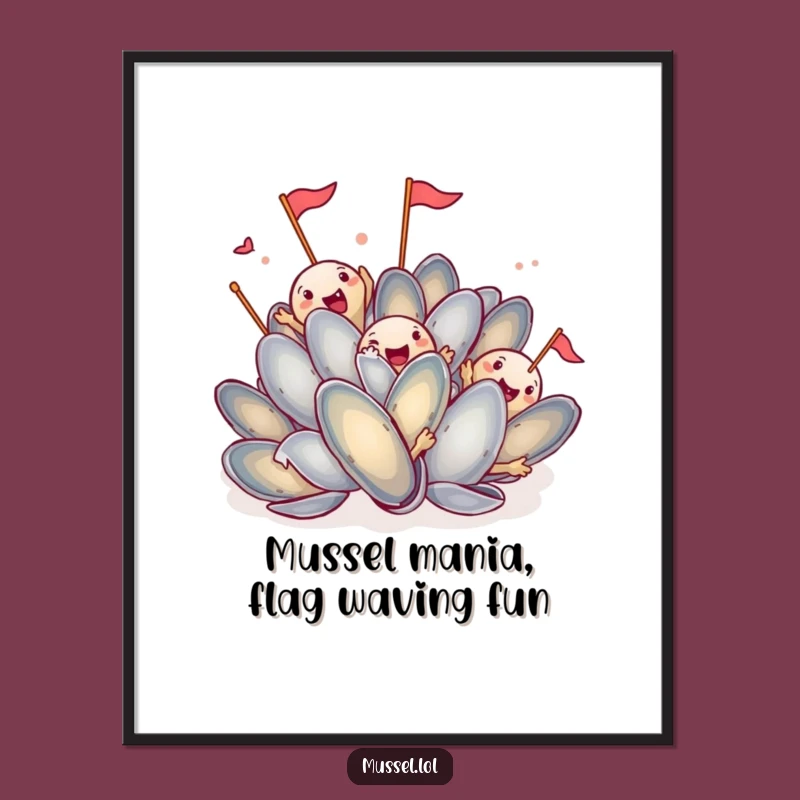 Free Printable Wall Art: Funny Mussels Waving Flags, Quirky Downloadable Decor