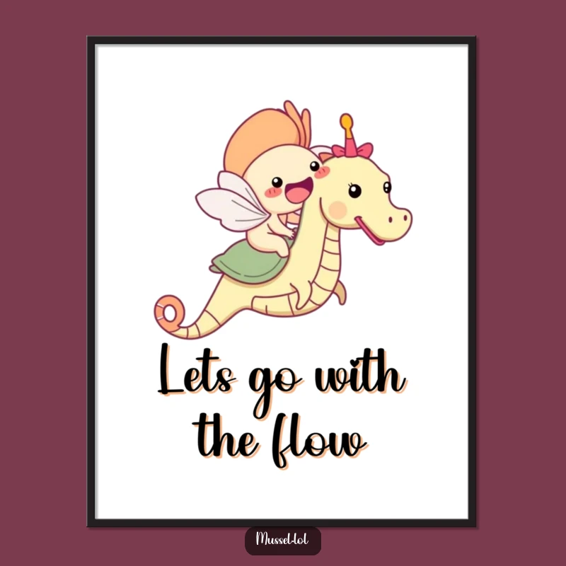 Funny Free Printable Mussel Wall Art: Seahorse Ride, Ocean Fun Downloadable Decor