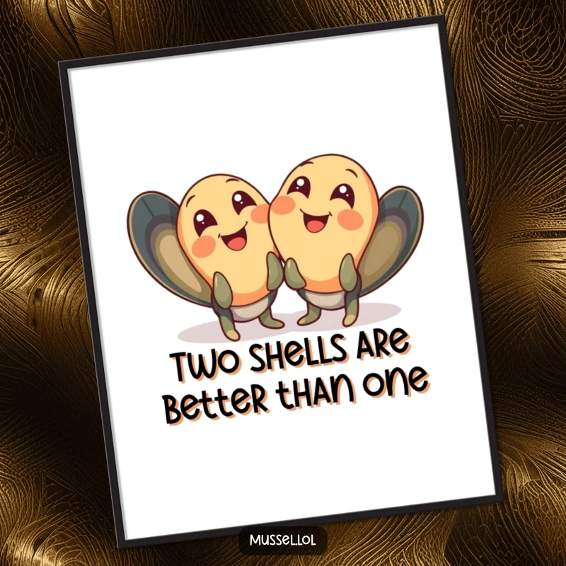 Funny Free Printable Wall Art: Two Mussels Giggling with Wide Joyful Eyes, Nautical Home Decor