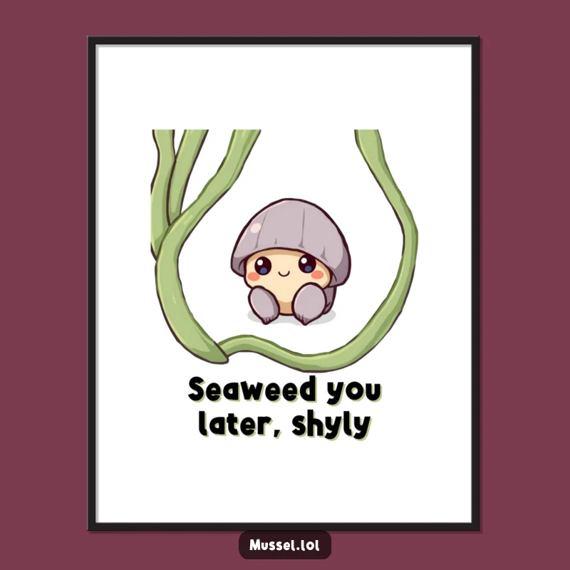 Funny Free Printable Wall Art: Shy Mussel Hiding Whimsical Downloadable Decor