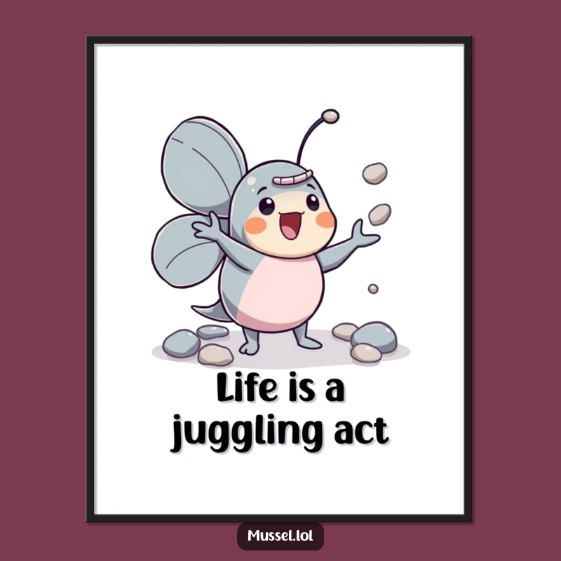 Funny Free Printable Mussel Wall Art: Juggling Pebbles, Skillful Decor Downloadable Art