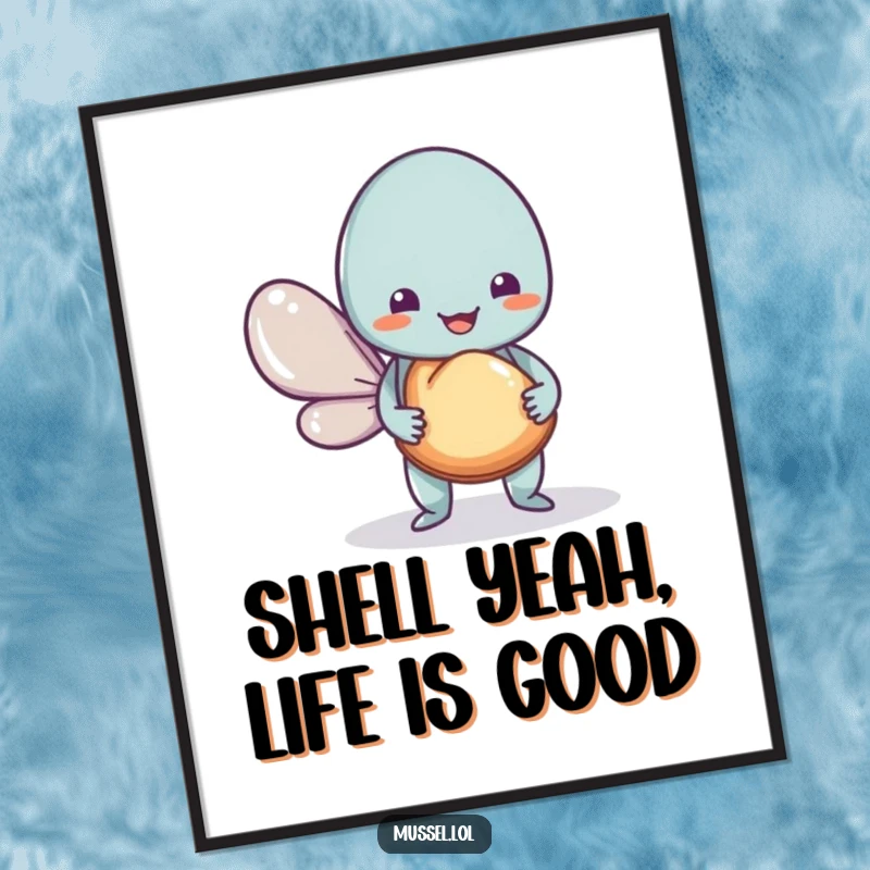 Funny Free Printable Wall Art: A cute mussel character generously offers a decorative shell, bringing smiles to any room.