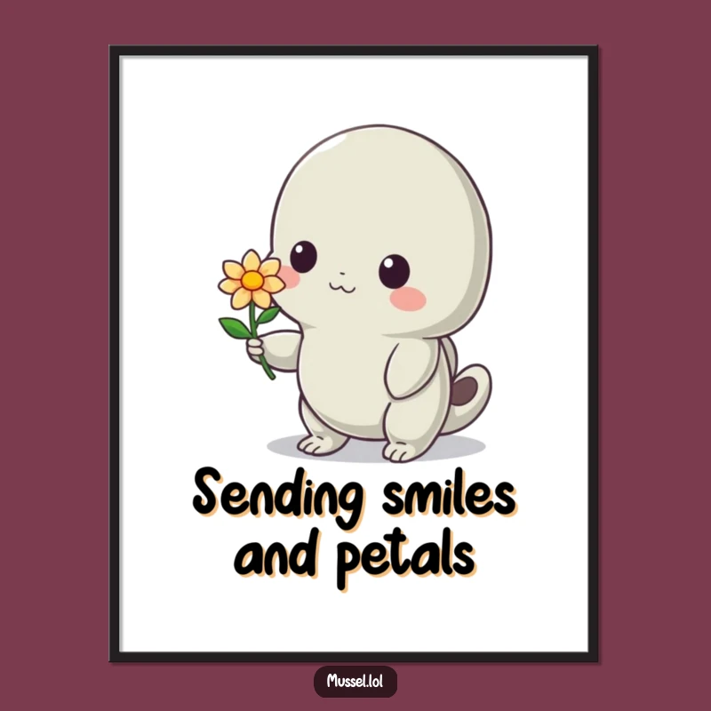 Whimsical Free Printable Wall Art: Shy Mussel with Flower, Downloadable Decor