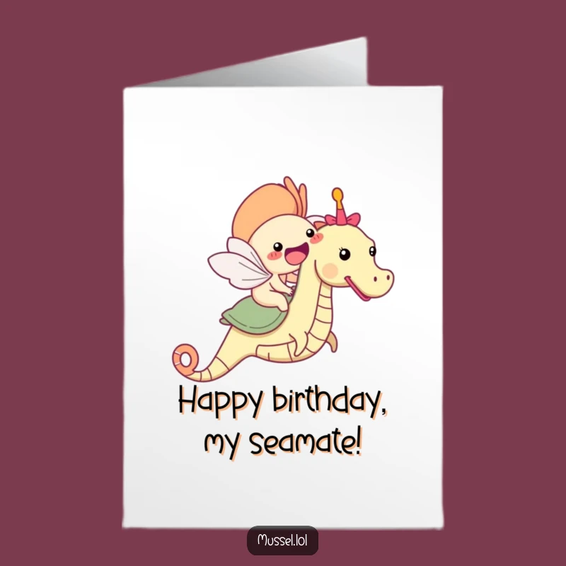 Free Printable Birthday Card: Joyful Mussel Seahorse Ride, Ocean Fun Downloadable Gift