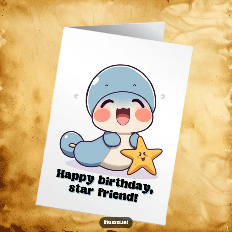 Free Printable Birthday Card: A mussel and a starfish share a hearty laugh, celebrating a birthday together.
