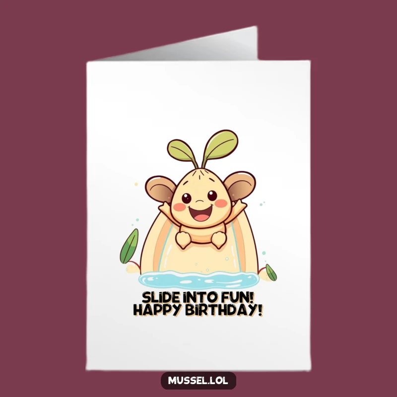 Water Slide Free Printable Birthday Card: Smiling Mussel Fun Downloadable Gift