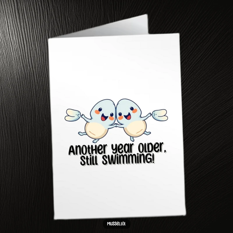 Funny Free Printable Birthday Card featuring two mussels in synchronized swimming formation, celebrating a birthday.