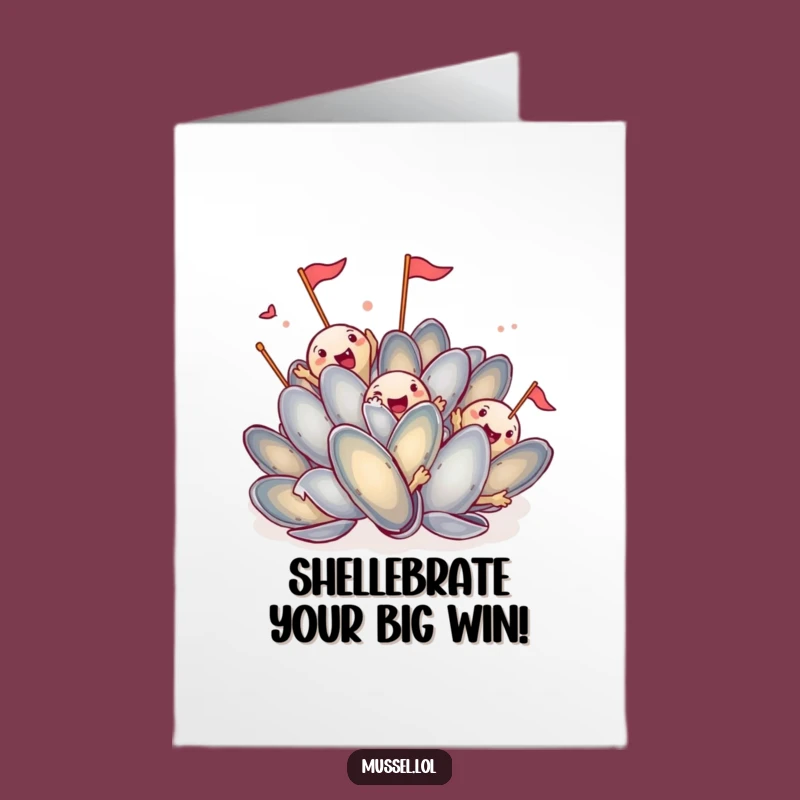 Free Printable Congrats Card: Cheerful Mussels Waving Flags, Amazing Downloadable Message