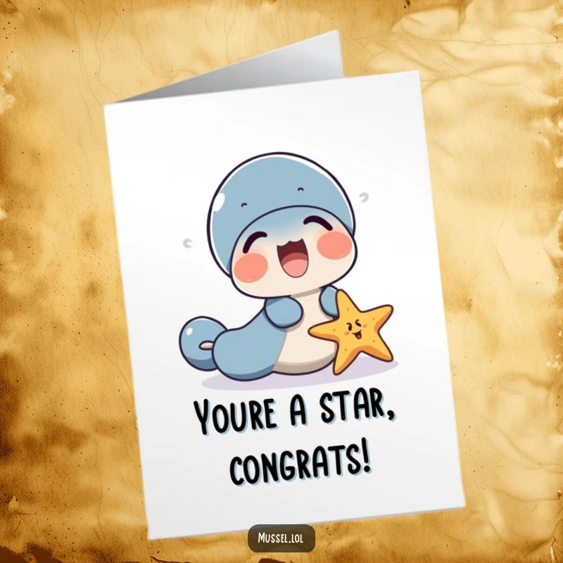 Free Printable Congratulations Card: A mussel and a starfish are in stitches, laughing together to celebrate success.