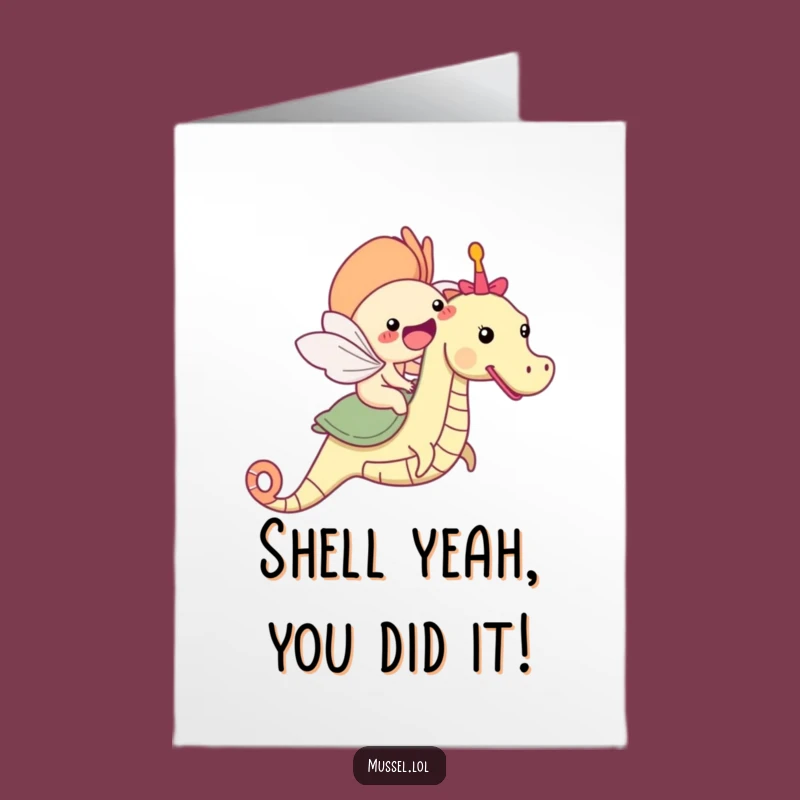 Free Printable Congrats Card: Joyful Mussel Seahorse Ride, Ocean Success Downloadable Gift