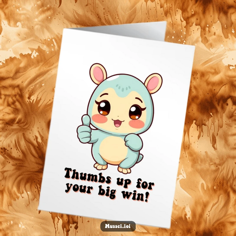 Funny Free Printable Congratulations Card showing a delighted mussel giving a confident thumbs up, celebrating success.